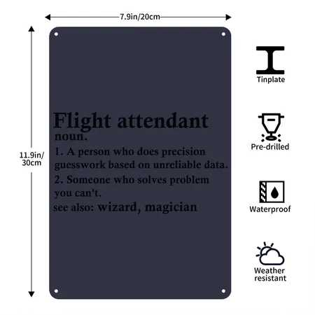 Flight Attendant Definition Funny Air Hostess Navy/heather Gray Metal Poster Wall Art Decor Sign