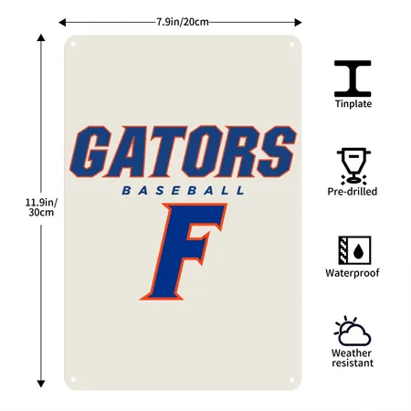 Florida Gator Baseball - Gators Baseball, Heather Oatmeal Metal Poster Wall Art Decor Sign