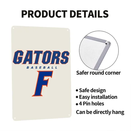 Florida Gator Baseball - Gators Baseball, Heather Oatmeal Metal Poster Wall Art Decor Sign