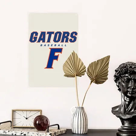 Florida Gator Baseball - Gators Baseball, Heather Oatmeal Metal Poster Wall Art Decor Sign