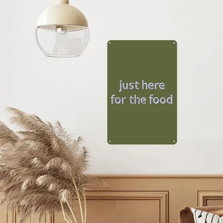 Food Statement Embroidered Olive Green Metal Poster Wall Art Decor Sign