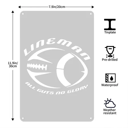 Football Lineman Offensive Or Defensive Line Heather Gray Metal Poster Wall Art Decor Sign
