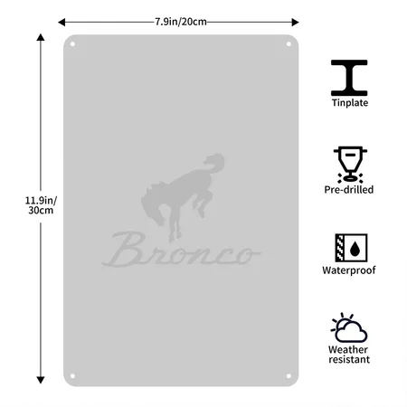 Ford Bronco Gray Logo Gift Tee Heather Gray Metal Poster Wall Art Decor Sign