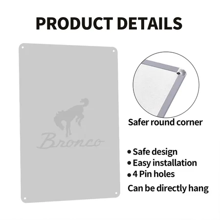 Ford Bronco Gray Logo Gift Tee Heather Gray Metal Poster Wall Art Decor Sign
