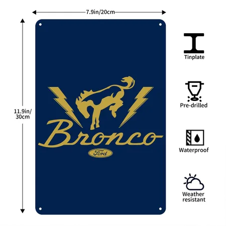 Ford Bronco Lightning Bronco Navy Metal Poster Wall Art Decor Sign