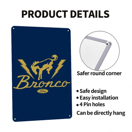 Ford Bronco Lightning Bronco Navy Metal Poster Wall Art Decor Sign