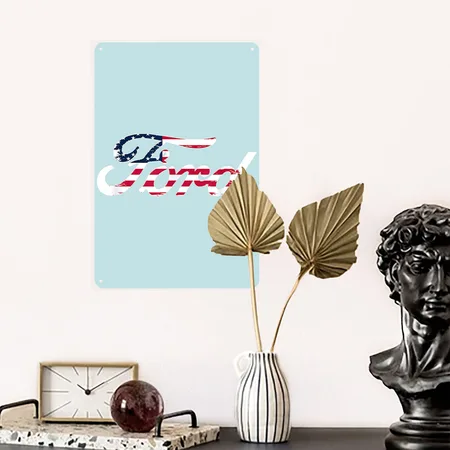 Ford Script American Flag Logo 3130 Pastel Spiral Metal Poster Wall Art Decor Sign