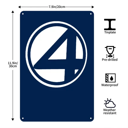 Four Navy Metal Poster Wall Art Decor Sign