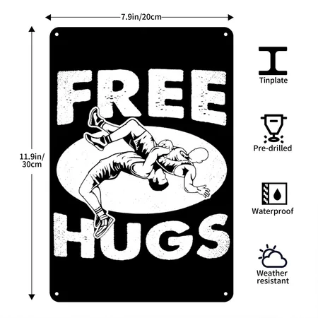 Free Hugs Wrestling Black/white Metal Poster Wall Art Decor Sign