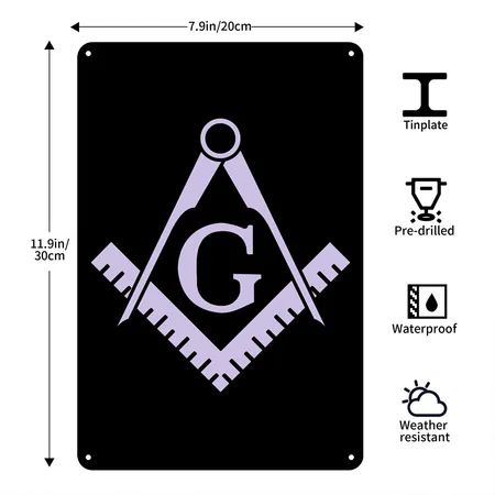 Freemason Classic Emblem Black Metal Poster Wall Art Decor Sign