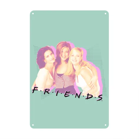 Friends Monica, Rachel, Phoebe Dusty Mint Blue Metal Poster Wall Art Decor Sign