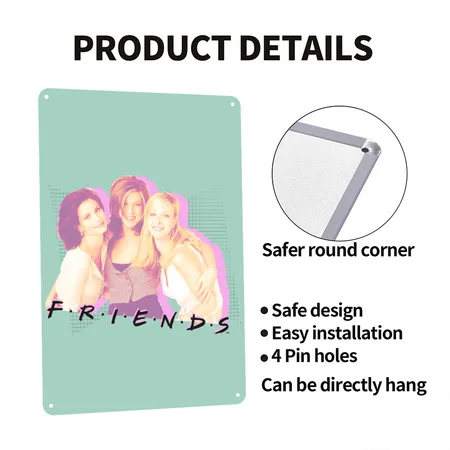 Friends Monica, Rachel, Phoebe Dusty Mint Blue Metal Poster Wall Art Decor Sign