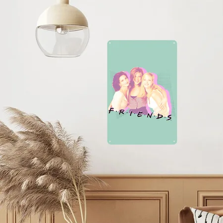 Friends Monica, Rachel, Phoebe Dusty Mint Blue Metal Poster Wall Art Decor Sign