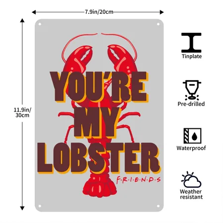 Friends You're My Lobster Quote Heather Gray Metal Poster Wall Art Decor Sign