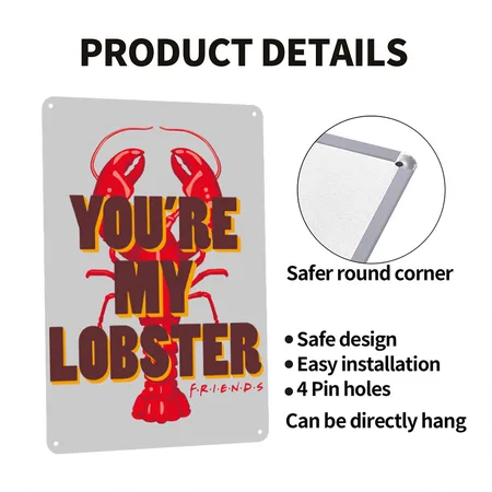 Friends You're My Lobster Quote Heather Gray Metal Poster Wall Art Decor Sign