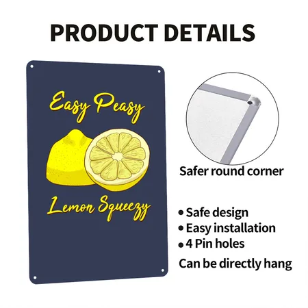 Fruit Lemon Navy Metal Poster Wall Art Decor Sign