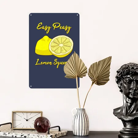 Fruit Lemon Navy Metal Poster Wall Art Decor Sign