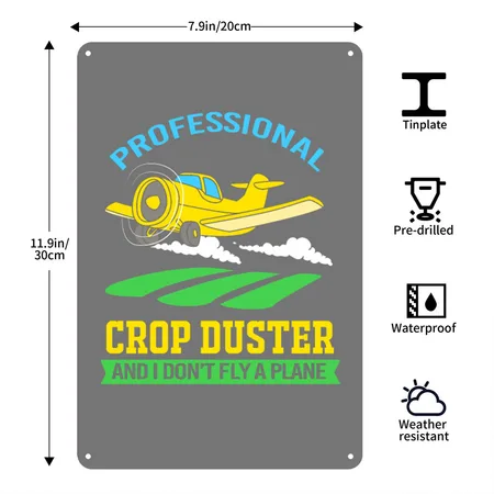 Funny Ag Pilot Humor Professional Crop Duster Charcoal Metal Poster Wall Art Decor Sign