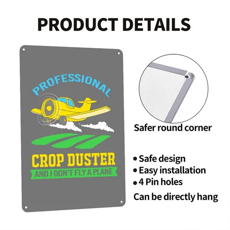 Funny Ag Pilot Humor Professional Crop Duster Charcoal Metal Poster Wall Art Decor Sign