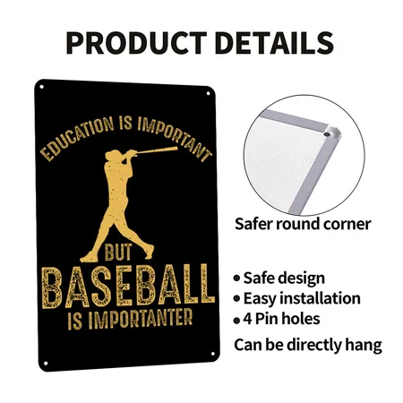 Funny Baseball Black Metal Poster Wall Art Decor Sign
