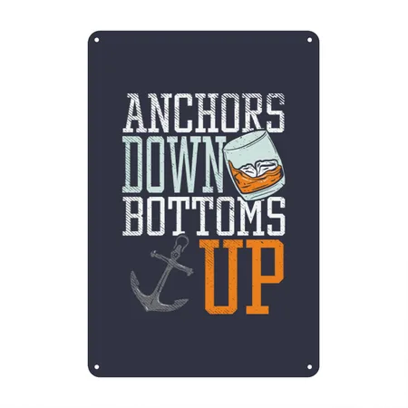Funny Boating Sailing Anchors Down Navy/heather Gray Metal Poster Wall Art Decor Sign