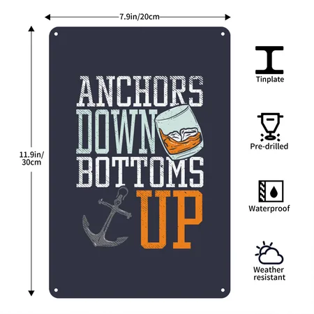 Funny Boating Sailing Anchors Down Navy/heather Gray Metal Poster Wall Art Decor Sign
