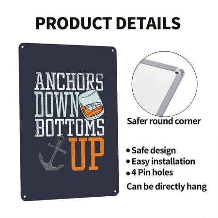 Funny Boating Sailing Anchors Down Navy/heather Gray Metal Poster Wall Art Decor Sign