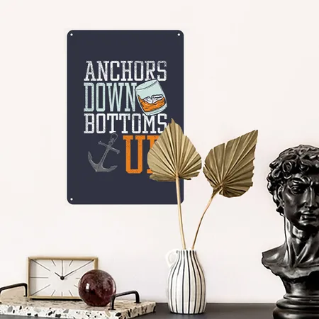 Funny Boating Sailing Anchors Down Navy/heather Gray Metal Poster Wall Art Decor Sign
