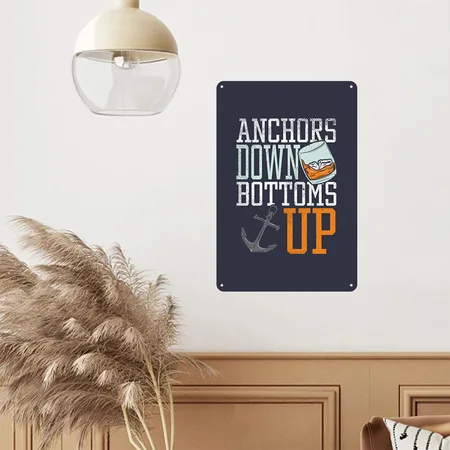 Funny Boating Sailing Anchors Down Navy/heather Gray Metal Poster Wall Art Decor Sign