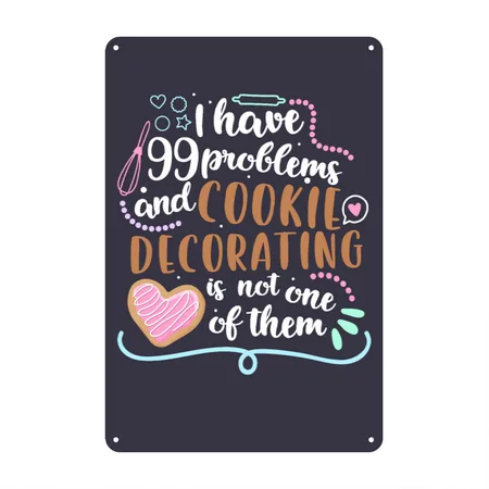 Funny Cookie Decorating Design For Cookie Artists Midnight Navy Metal Poster Wall Art Decor Sign