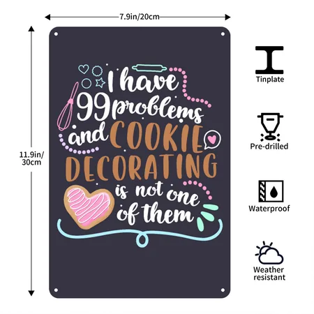 Funny Cookie Decorating Design For Cookie Artists Midnight Navy Metal Poster Wall Art Decor Sign