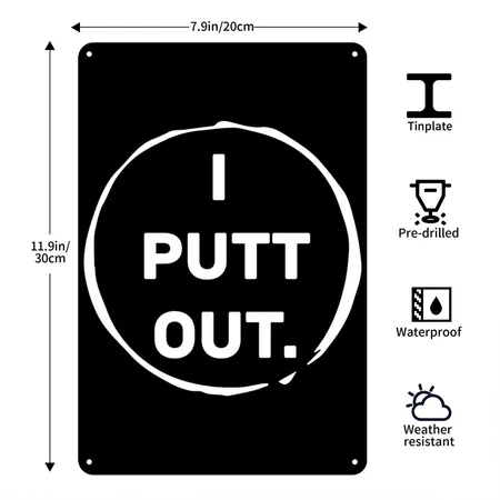 Funny Golf Hat - I Putt Out Black Metal Poster Wall Art Decor Sign