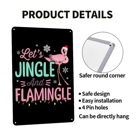 Funny Let's Jingle And Flamingle Xmas Black Metal Poster Wall Art Decor Sign