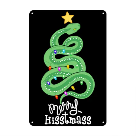 Funny Merry Hisstmass Python Snake Merry Christmas Black Metal Poster Wall Art Decor Sign