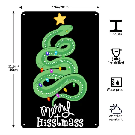 Funny Merry Hisstmass Python Snake Merry Christmas Black Metal Poster Wall Art Decor Sign