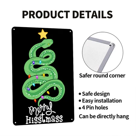Funny Merry Hisstmass Python Snake Merry Christmas Black Metal Poster Wall Art Decor Sign