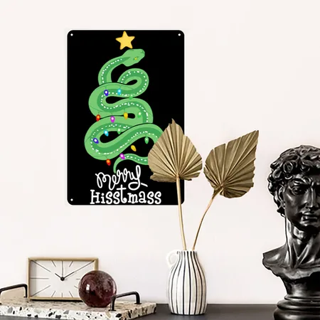 Funny Merry Hisstmass Python Snake Merry Christmas Black Metal Poster Wall Art Decor Sign