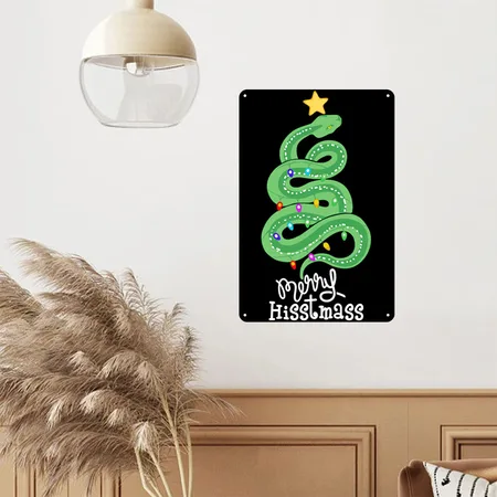 Funny Merry Hisstmass Python Snake Merry Christmas Black Metal Poster Wall Art Decor Sign