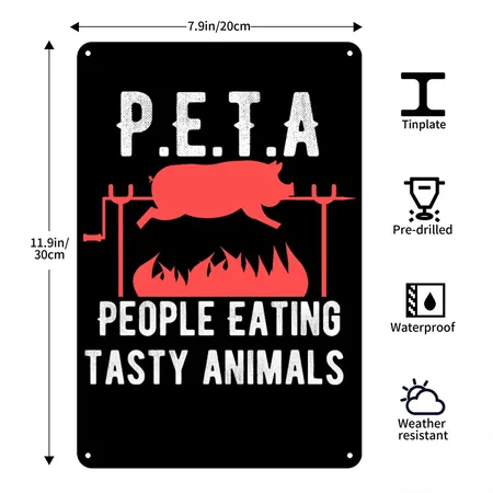 Funny P E T A People Eating Tasty Animals Design Black Metal Poster Wall Art Decor Sign