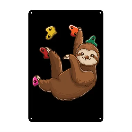 Funny Rock Climbing Sloth Bouldering Wall Climb Black Metal Poster Wall Art Decor Sign