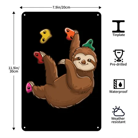 Funny Rock Climbing Sloth Bouldering Wall Climb Black Metal Poster Wall Art Decor Sign