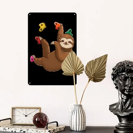 Funny Rock Climbing Sloth Bouldering Wall Climb Black Metal Poster Wall Art Decor Sign