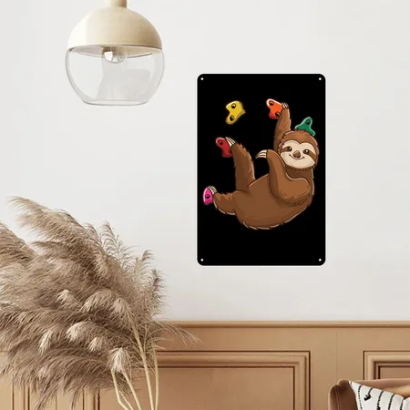 Funny Rock Climbing Sloth Bouldering Wall Climb Black Metal Poster Wall Art Decor Sign