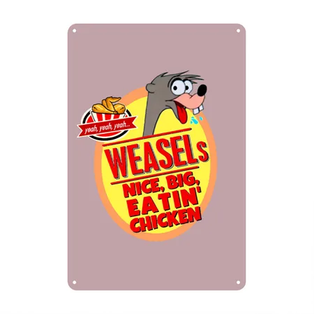 Funny Weasel Big Eating Chicken Logo Pink Glitter Metal Poster Wall Art Decor Sign