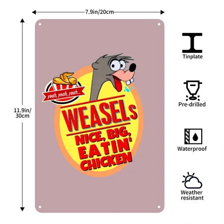 Funny Weasel Big Eating Chicken Logo Pink Glitter Metal Poster Wall Art Decor Sign