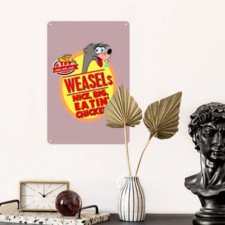 Funny Weasel Big Eating Chicken Logo Pink Glitter Metal Poster Wall Art Decor Sign