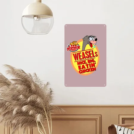 Funny Weasel Big Eating Chicken Logo Pink Glitter Metal Poster Wall Art Decor Sign