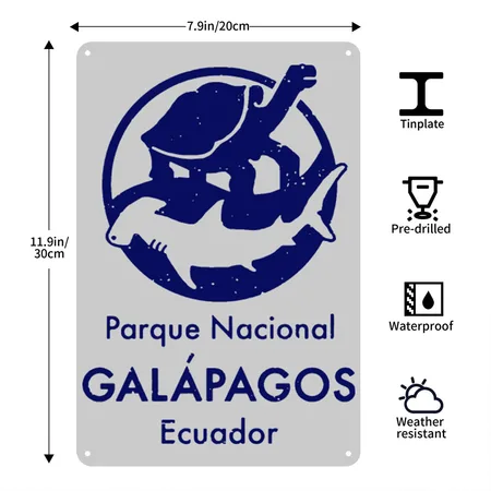 Galapagos Islands Vintage Charles Darwin T Heather Gray Metal Poster Wall Art Decor Sign