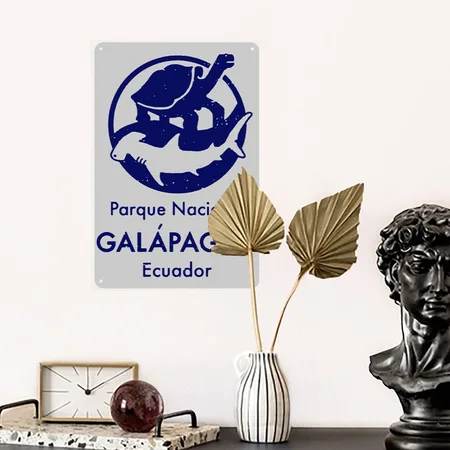 Galapagos Islands Vintage Charles Darwin T Heather Gray Metal Poster Wall Art Decor Sign
