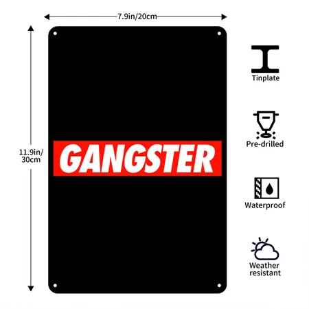 GANGSTER Black Metal Poster Wall Art Decor Sign